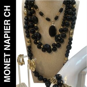 Monet Black and Gold Multi-Strand Necklace Set